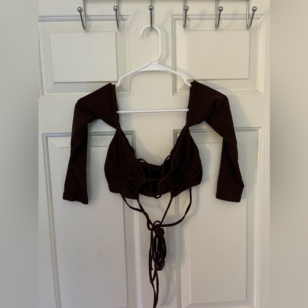 Brown crop top tie top